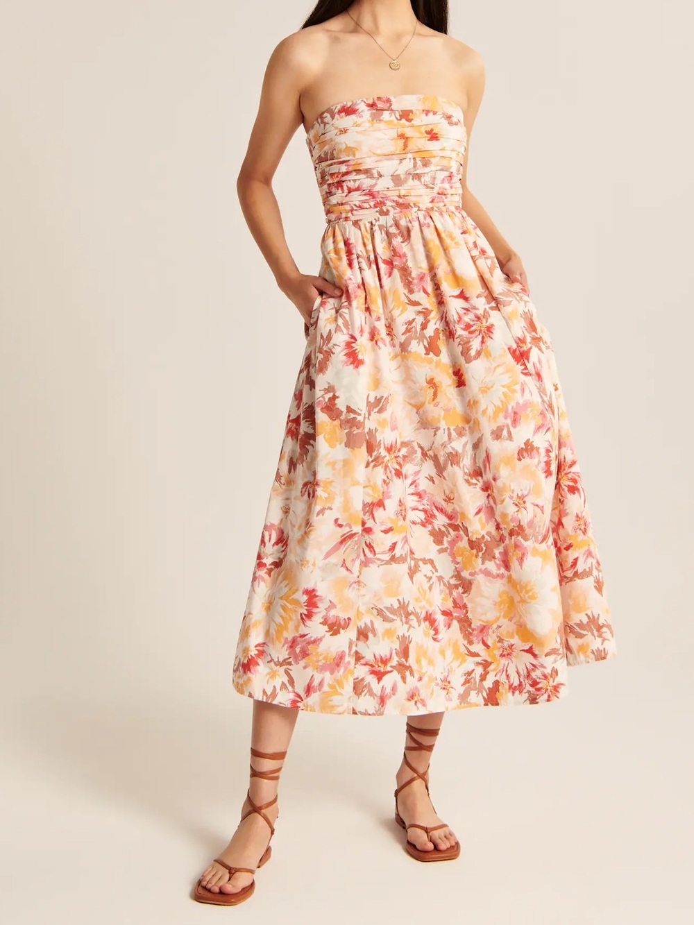 Abercrombie and Fitch Orange and Pink Floral Midi Dress sz S